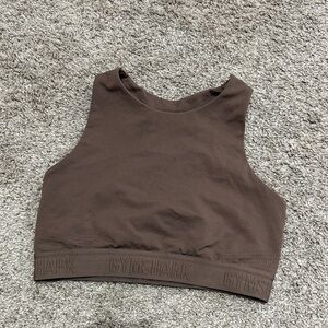 Gymshark Brown High-Neck Crop Tank Top